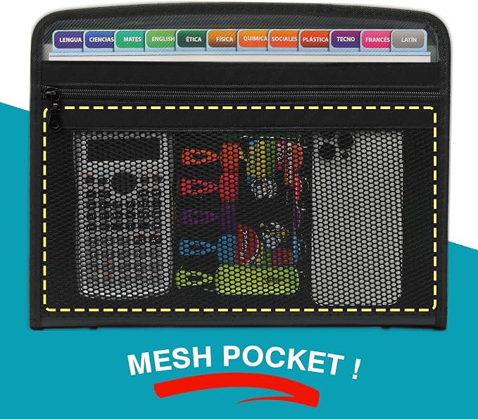 H4D Accordion File Organizer, 13 Pocket Expanding File Folder, Front Mesh Pouch - Image 2