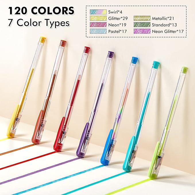 Shuttle Art 120 Unique Colors (No Duplicates) Gel Pens Gel Pen Set for Adult Coloring Books Art Markers-DeskLoop Office