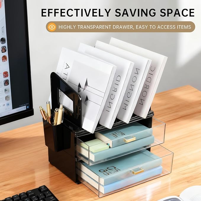 CiWiVOKi Desk Organizer with 4 File Slots and 2 Drawers, documents and office - Image 7