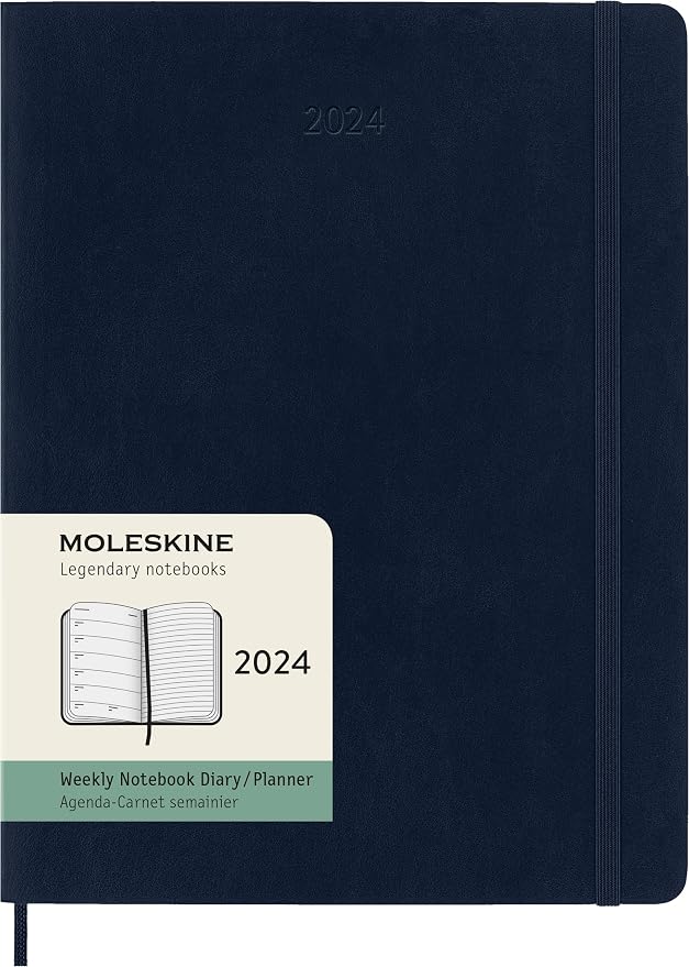 Moleskine 2024 Weekly Planner, Extra Large, Sapphire Blue, Soft Cover by Moleskine