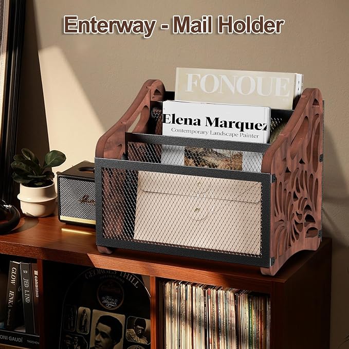 Magazine Holder, 3-Compartment Magazine Rack Floor, Wood Magazines File Holder - Image 7