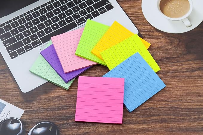 8 Pads Lined Sticky Notes 4x4 in Post, 8 Colors Self Sticky Notes Pad Its - Image 5