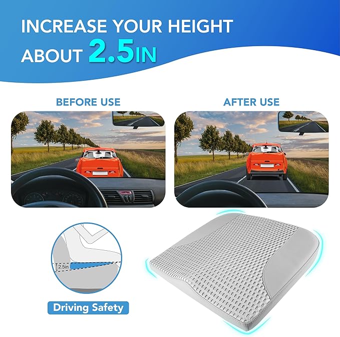 Car Seat Cushion, Comfortable Memory Foam Seat Pillow for Driving, Sciatica-Back Pain Relief, Cushion for Car-Truck, Office, Wheelchair - Gray-DeskLoop Office