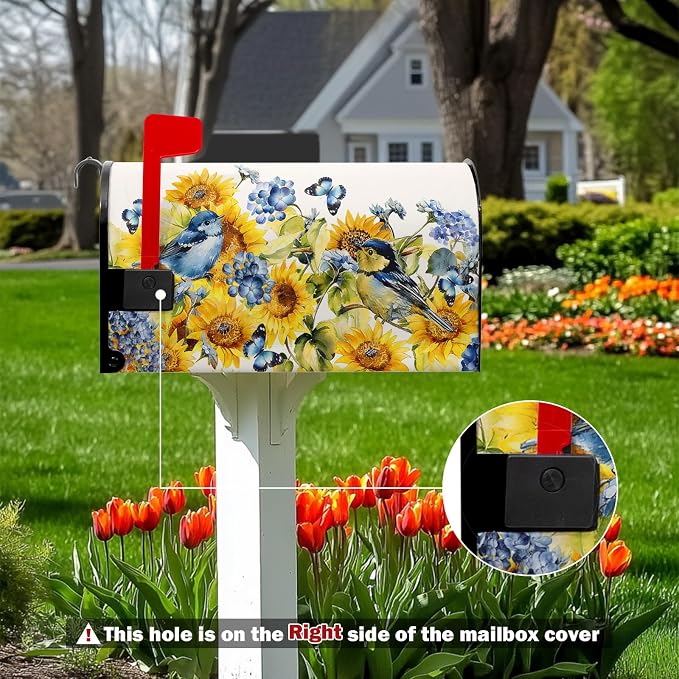 Spring Blue Birds Mailbox Cover Magnetic Standard Size Spring Summer Sunflowers - Image 2