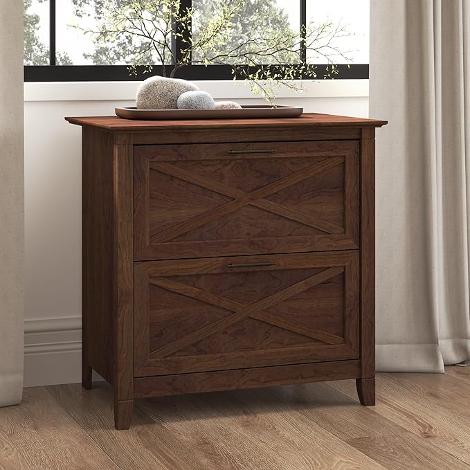 Bush Furniture Key West 2 Drawer Lateral File Cabinet in Bing Cherry-DeskLoop Office