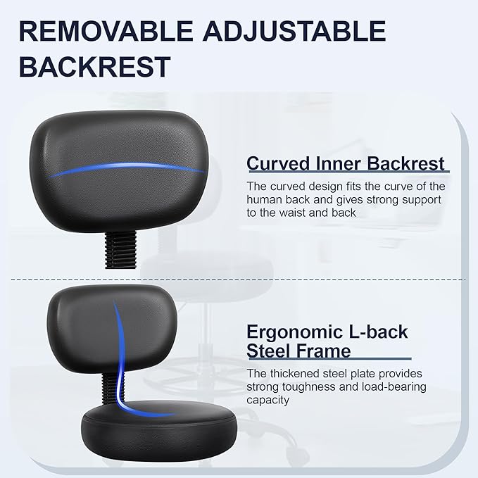 Drafting Chair with Backrest – Adjustable Foot Rest Rolling Stool with Wheels, PU Leather Swivel Stool for Office Spa Studio Lab Counter Salon Home Work Bar Kitchen Shop(Black)-DeskLoop Office