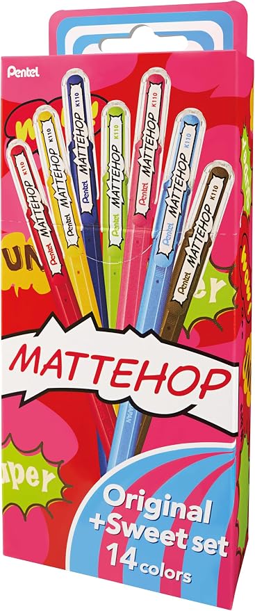 Pentel Matte Hop Original + Sweet Color Ballpoint Pen, 14 Colors K110-V14ST - Image 2