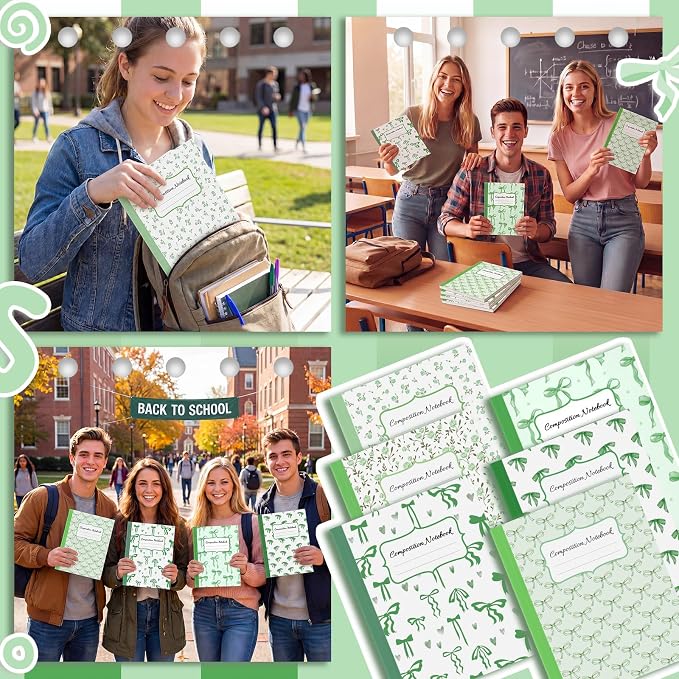 Fullhawl 6 Pack Composition Notebook College Ruled Bulk Green Bow Composition - Image 5