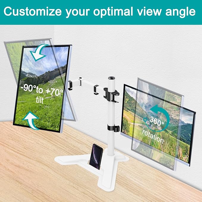 MOUNT PRO Dual Monitor Stand, Free-Standing Full Motion Monitor Desk Mount Fits 2 Screens up to 27 inches,17.6lbs with Height Adjustable, Swivel, Tilt, Rotation, VESA 75x75 100x100,White-DeskLoop Office