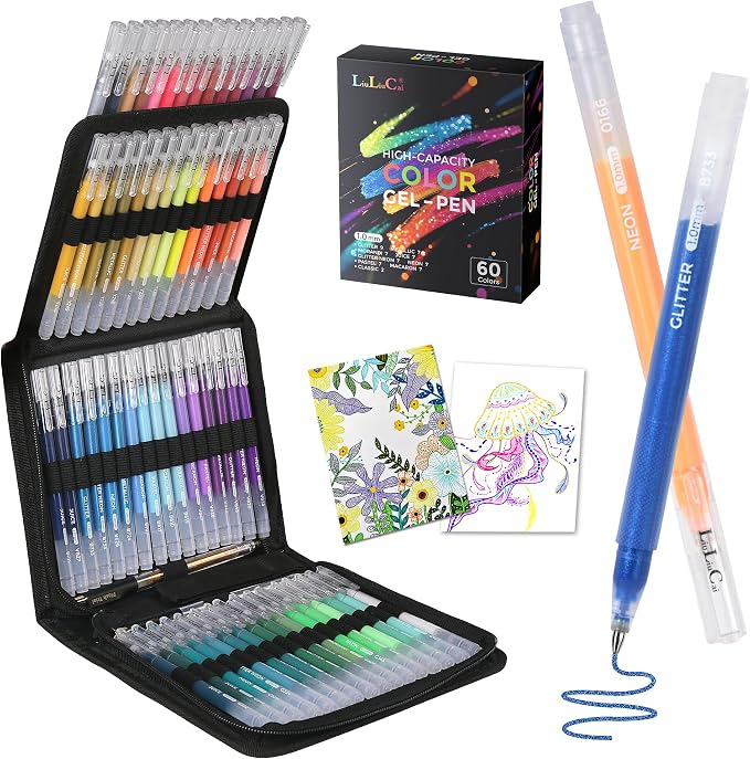 LIULIUCAI Gel Pens for Adult Coloring Book, 60 Colors Large Capacity Metallic by LIULIUCAI