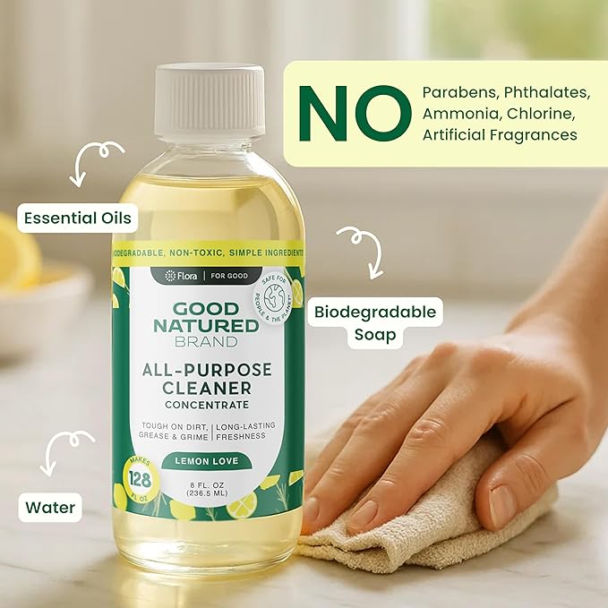 Good Natured Brand All-Purpose Cleaner Concentrate | Multi-Surface Cleaner | Natural Lemon Essential Oil | Multipurpose Cleaner Concentrate All Surfaces | Lemon Love | 8oz makes 128oz-DeskLoop Office