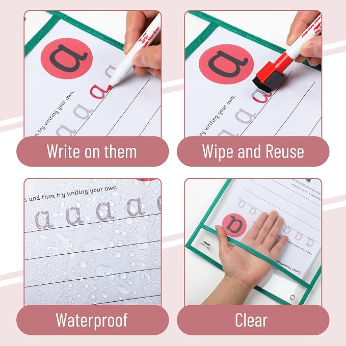Mr. Pen- Reusable Dry Erase Pocket Sleeves, 12 Pack, Colorful | Clear Plastic - Image 6
