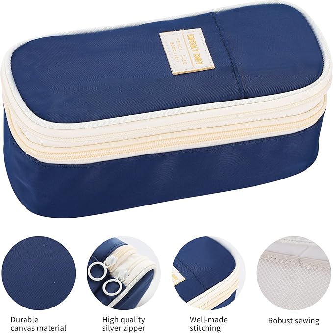 Dugio Big Pencil Case for Boys Organizer Pencil Bag with Zipper Pencil Pouch for School Teens Kids Aesthetic Large Pencil Pouch Blue-DeskLoop Office