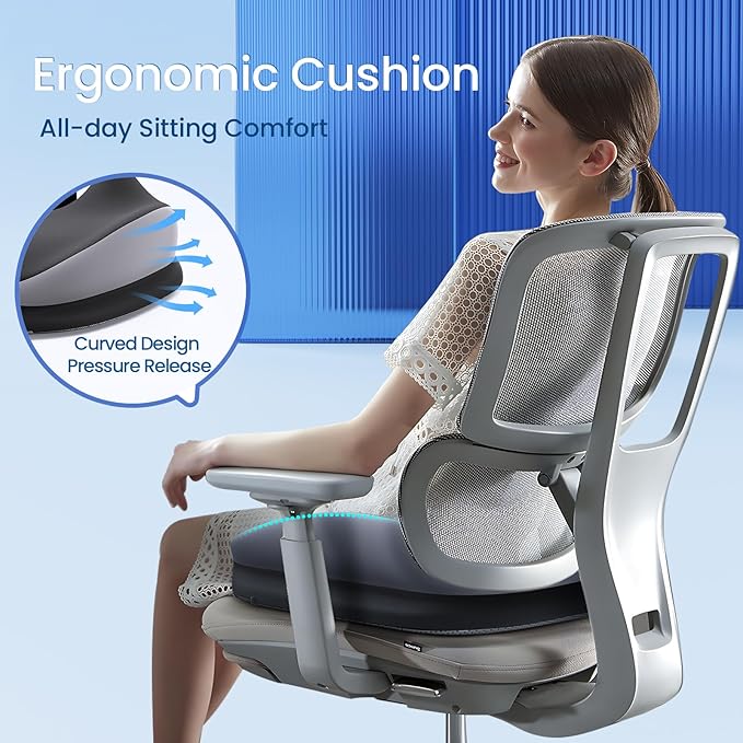 Benazcap Large Seat Cushion for Office Chair Memory Foam Coccyx Pain Relief Cushion Pillow for Back Support Non-Slip Seat Pad-DeskLoop Office