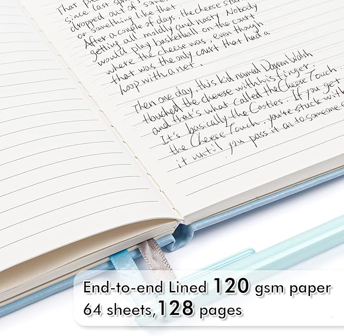 feela 5 Pack Notebooks Journals Bulk, Hardcover Notebook Classic Ruled Lined Journals with Pen Holder for Women Girls School Business Supplies, with 5 Black Pens, 120 GSM, 5.1”x8.3”, A5, Light Blue-DeskLoop Office