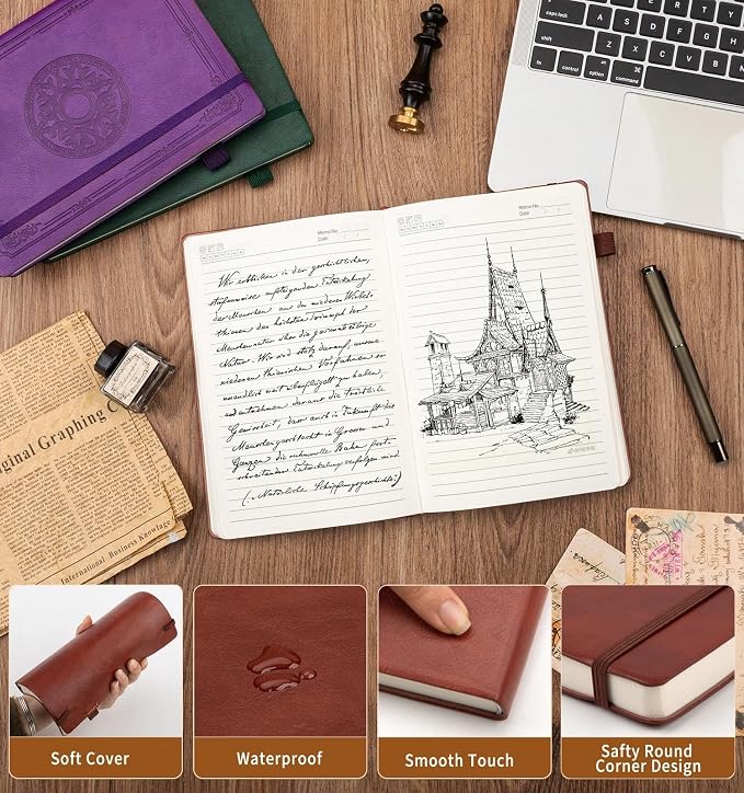 Lined Journal Notebook, A5 Leather Vintage Journals - Image 4