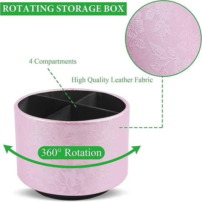 lizimandu Round Leather Art Supply Organizer,Remote Control Holder,360 Degree Spinning,Multi-Functional Pencil Holder,4 Compartments Desktop Stationary Organizer(1-Liuli Pink)-DeskLoop Office