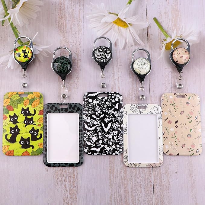 Cute Retractable ID Badge Holder Reel Flowers Badge Reel - Image 2
