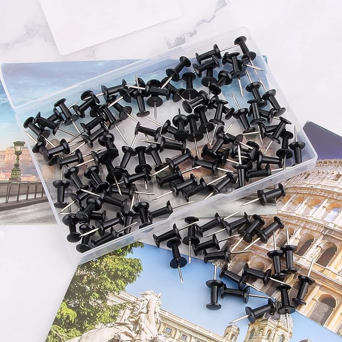 Push Pins 100-count Black Thumb Tacks Standard Dark Pushpins Steel Point and - Image 2