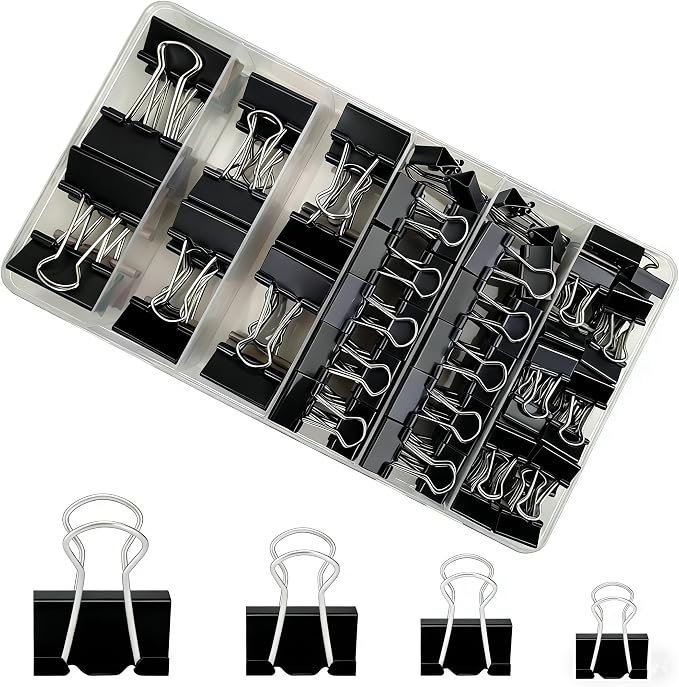 106 Pcs Black Binder Clips Paper Clamps Kit Assorted Sizes Large, Small，X Small by Unknown