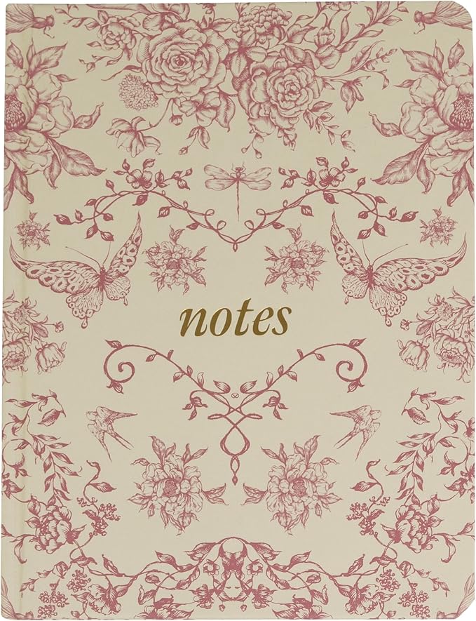 Pearhead Hardcover Journal Notebook 6x8 – Red Toile Botanical Dragonfly Print by Pearhead