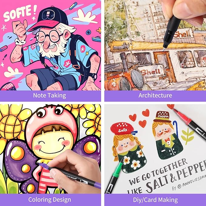 Double Brush Marker Pens, 100 Colors Art Markers Set with Fine Tip and Brush Tip for Kids Adult Coloring Book Hand Lettering Calligraphy Drawing Art Supplies Kit-DeskLoop Office