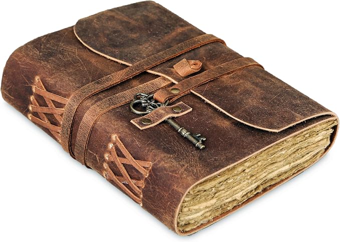 Leather Journal with Deckle Edge Paper 8x6 inch and Vintage Key | Handmade by KomalsPassionLeather