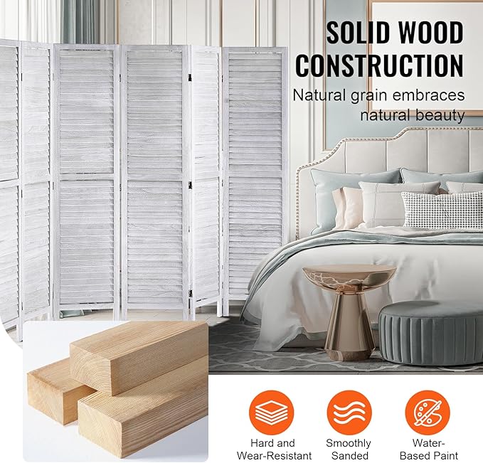 VEVOR Wood Room Divider, 8 Panel Wood Folding Privacy Screen, 66.9 Inches Tall Indoor Louvered Wooden Partition, Portable Decoration Screen, for Room Separation, Home, Office, Restaurant & Bedroom-DeskLoop Office