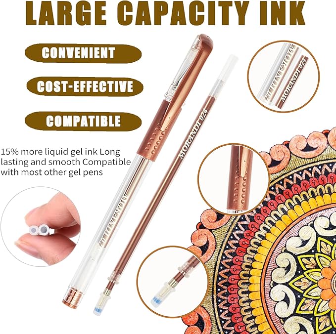 Skin Tone Gel Pens for Coloring Book,72 Color Gel Pens Set including 24 Color Gel Pen with 48 Refills,40% More Ink Colored Gel Pens for Drawing, Doodling, Scrapbook, Journaling-DeskLoop Office