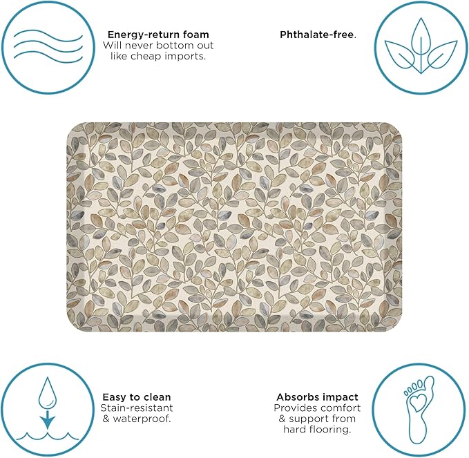 GelPro Designer Comfort 3/4" Thick Ergo-Foam Anti-Fatigue Kitchen Floor Mat, 20"x32", Orchard Almond-DeskLoop Office