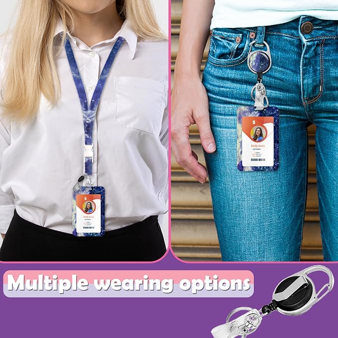 ID Badge Holder with Lanyard, Retractable ID Badge Card Holders Detachable Neck - Image 2