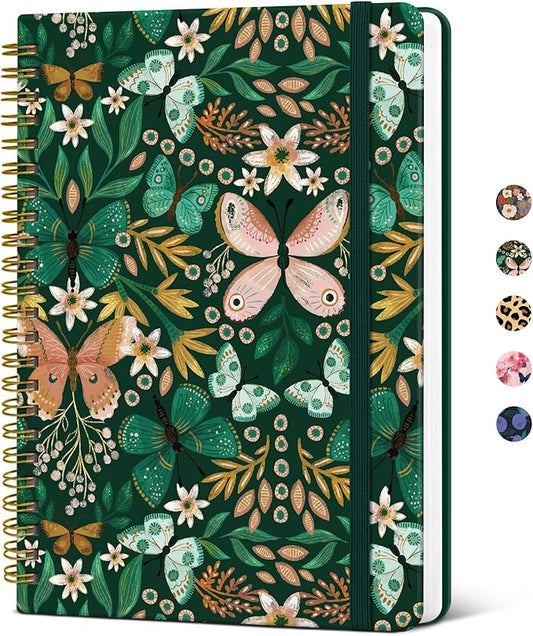 Lined Spiral Journal Notebook for Women, Cute A5 College Ruled Hardcover Notebook for Work & Note Taking, Aesthetic Pretty Journal for Writing, 140 Pages, Butterfly-DeskLoop Office