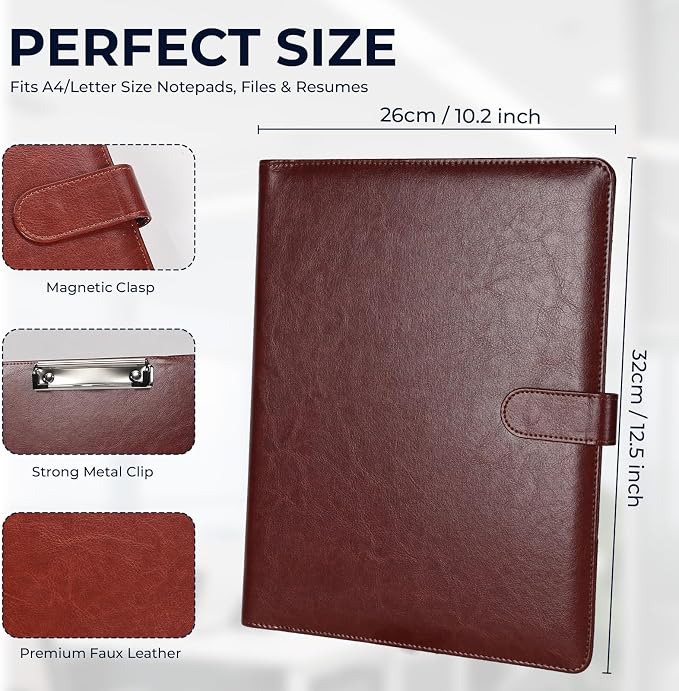 Professional Padfolio with Clipboard, Faux Leather Portfolio Folder Binder - Image 2