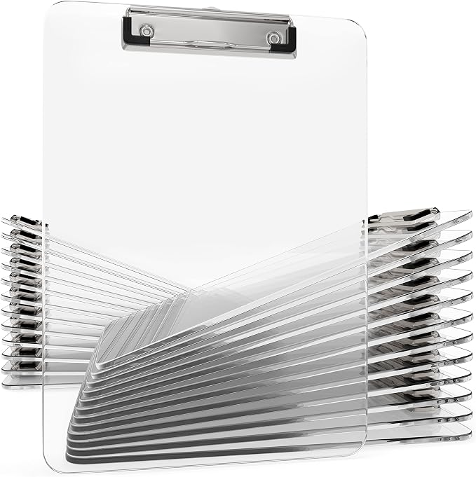 Kiggos 25 Pack Acrylic Clear Clipboards Bulk Plastic Clipboard by Kiggos