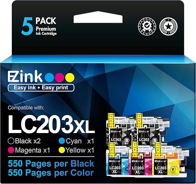 E-Z Ink LC203XL Compatible Ink Cartridges Replacement for Brother LC203 XL LC201 to use with MFC-J480DW MFC-J880DW MFC-J4420DW MFC-J680DW MFC-J885DW (Black, Cyan, Magenta, Yellow, 5 Pack)-DeskLoop Office