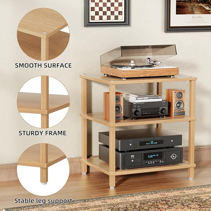 LELELINKY 3-Tier AV Media Player Stand Set of 2, Natural Stereo Cabinet - Image 4