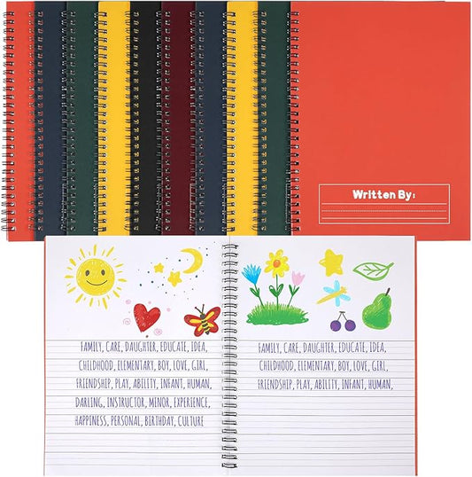 Henoyso 10 Pcs 100/50 Sheets Primary Composition Notebook K-2 Bulk Spiral Primary Journal Drawing Handwriting Practice for Kids Kindergarten 1st 2nd Back to School Supplies (Jewel Tone Color,50 Sheets)-DeskLoop Office