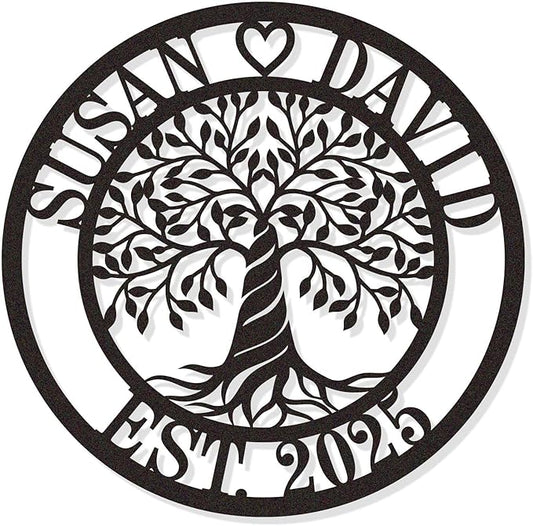 Personalized Tree of Life Metal Sign, Custom Family Name Metal Plaque, Monogram by HYTSIGN
