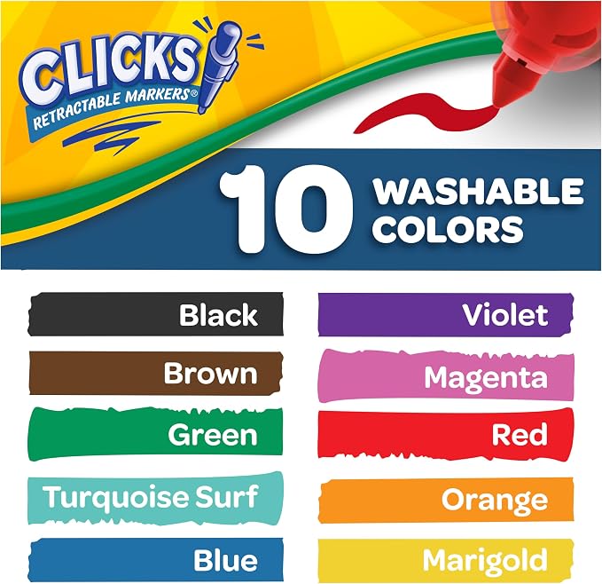 Crayola Clicks Retractable Tip Markers, Washable Cone Tip Art Marker Set - Image 9
