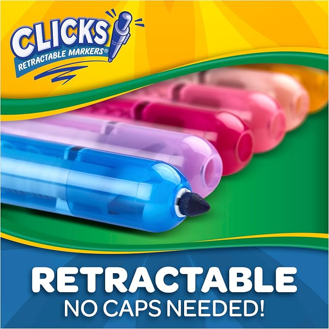 Crayola Clicks Retractable Tip Markers, Washable Cone Tip Art Marker Set - Image 8