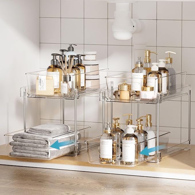 Vtopmart 4 Pack Bathroom Under Sink Organizers Organizer, 2 Tier Clear Pull-Out - Image 4