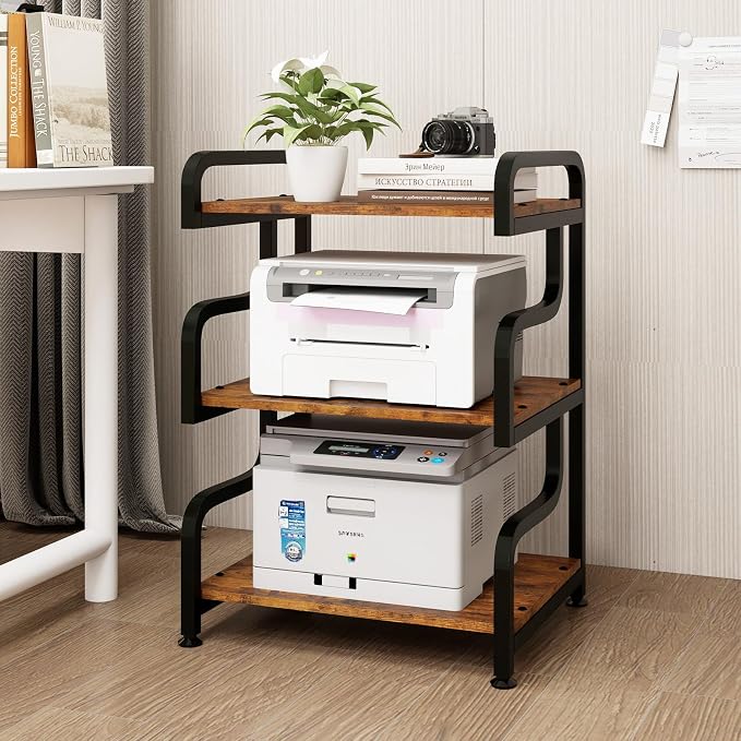 Natwind Stylish 3 Tier Printer Stand, Office Desk Side Storage Shelf, Retro | by Natwind