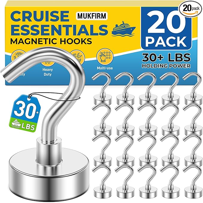 20 Pack Magnetic Hooks for 2026 Cruise Cabins Beach Vacation 30lbs+ Heavy Duty by MUKFIRM