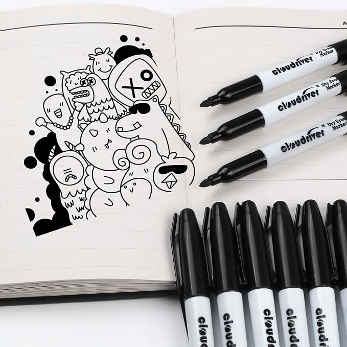 cloudriver Fine Tip Dry Erase Markers Black, 60 Pack Black Whiteboard Markers - Image 6