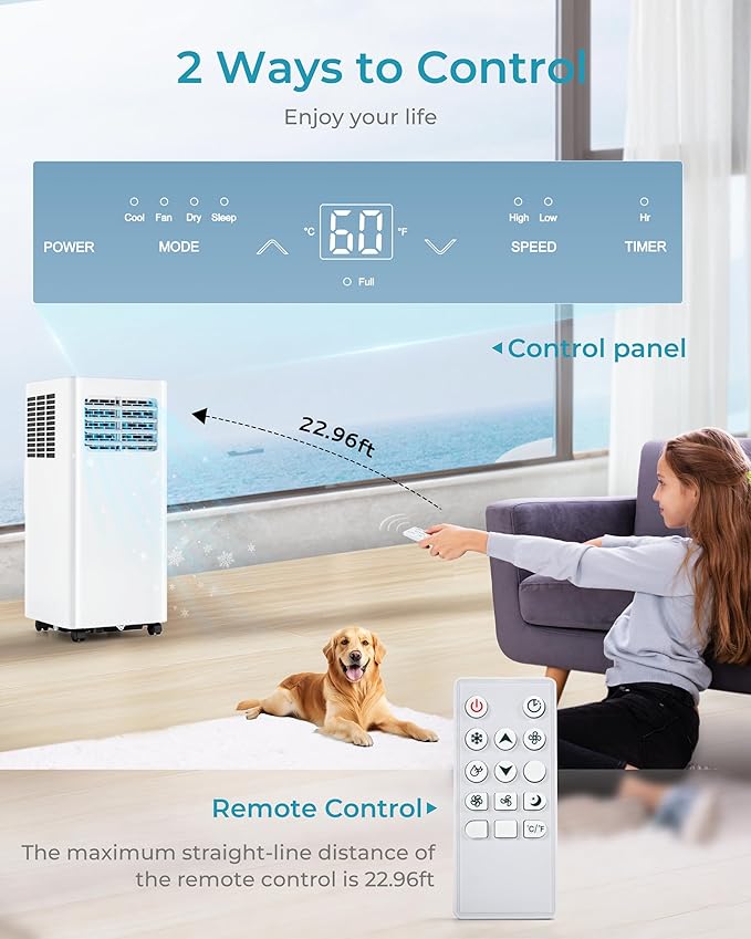 EUHOMY Portable Air Conditioners 8,000 Btu, 3 in 1 Portable Cooling AC with Dehumidifier, Fan, Sleep Modes, AC Unit with Remote Control & 24H Timer for Bedroom, Rooms, Apartments up to 350 Sq.Ft.-DeskLoop Office