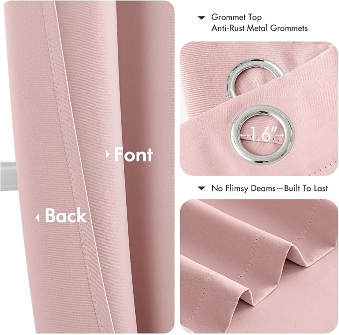 MIULEE Baby Pink Blackout Curtains for Girls Bedroom 84 Inches Long 2 Panels, Thermal Insulated Room Darkening Drapes for Nursery Living Room, Solid Grommet Top Noise Reducing Curtains W40 x L84 Inch-DeskLoop Office