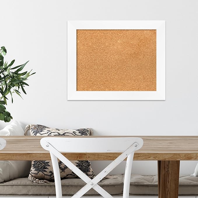Amanti Art Natural Cork Board for Wall, 17x21 Vision Board with White Frame, Small Corkboard Office Decor for Home Organization, Modern Corkboard Pinboard to Display Items for Home Organization in-DeskLoop Office