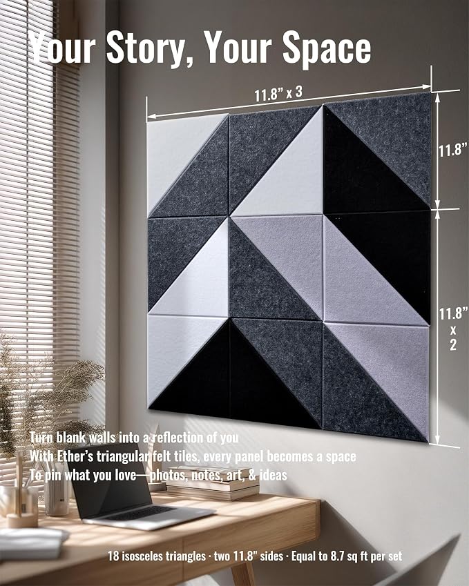 PebblingQ Felt Wall Tiles Bulletin Board, Modular Decorative Panels - Image 7