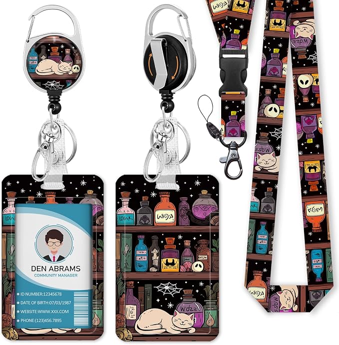 Piefly Lanyards for Id Badges, Magic Cat Badge Holder by Piefly