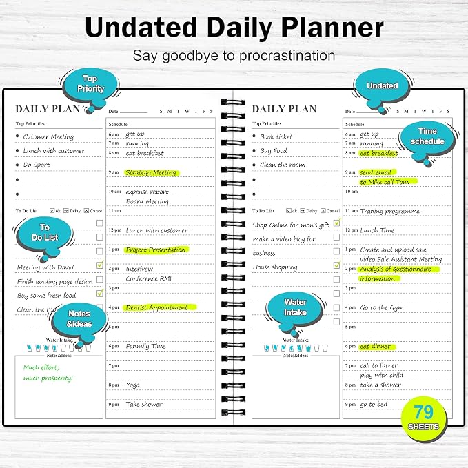 Daily Planner Undated, Asten To Do List Notebook Hourly Schedules Spiral - Image 2